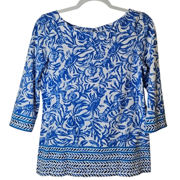 Lilly Pulitzer On A Roll Pullover Waverly Lobster Top 3/4 Sleeves S - Picture 2 of 8
